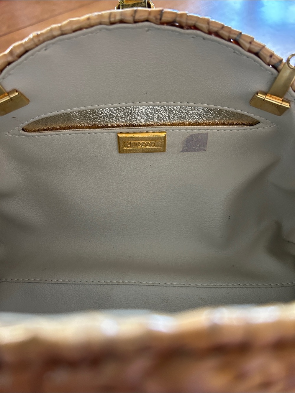 Vanessa Woven Straw Clutch Bag with Gold Accent - Natural - Picture 3 of 6